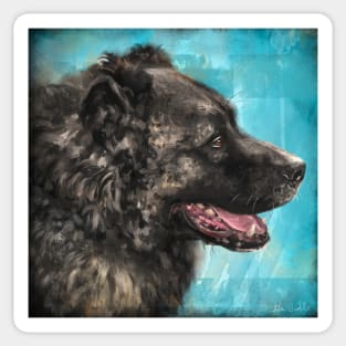 Painting of a Russian Bear Dog on Blue Background Sticker